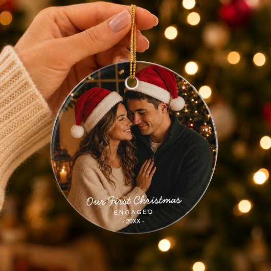 初めてのクリスマス 婚約カップルのフォト セラミックオーナメント