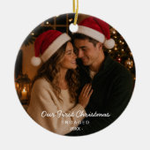 初めてのクリスマス 婚約カップルのフォト セラミックオーナメント (正面)