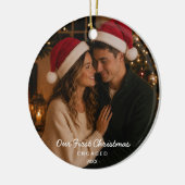 初めてのクリスマス 婚約カップルのフォト セラミックオーナメント (左)