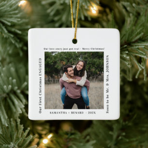 初めてのクリスマス 婚約カップルの写真 セラミックオーナメント
