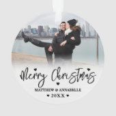 初めてのクリスマス 婚約カップル 2枚の写真 オーナメント (裏面)