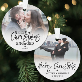 初めてのクリスマス 婚約カップル 2枚の写真 オーナメント