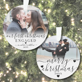 初めてのクリスマス 婚約カップル 2枚の写真 オーナメント