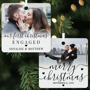 初めてのクリスマス 婚約中のカップル エンゲージメント写真 メタルオーナメント