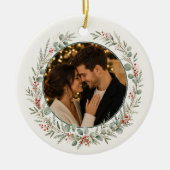 初めてのクリスマス 婚約記念のフォト セラミックオーナメント (正面)