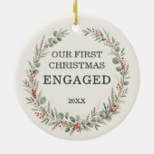 初めてのクリスマス 婚約記念のフォト セラミックオーナメント (裏面)