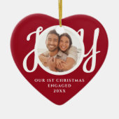 初めてのクリスマス 婚約記念フォト 赤いハート型 セラミックオーナメント (正面)