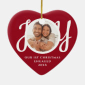 初めてのクリスマス 婚約記念フォト 赤いハート型 セラミックオーナメント (裏面)