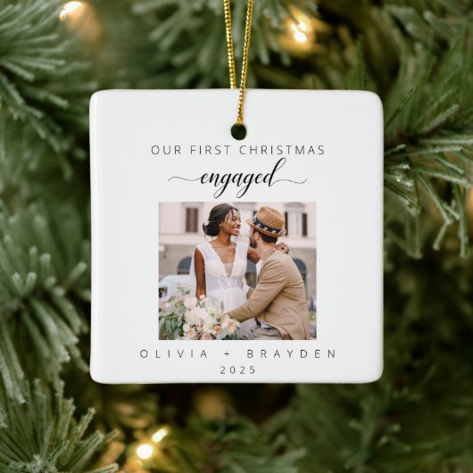 初めてのクリスマス 婚約記念写真 ホリデー セラミックオーナメント (ツリー)