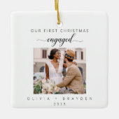 初めてのクリスマス 婚約記念写真 ホリデー セラミックオーナメント (正面)