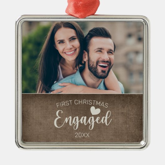 初めてのクリスマス 婚約 バラックラフト Photo メタルオーナメント (正面)