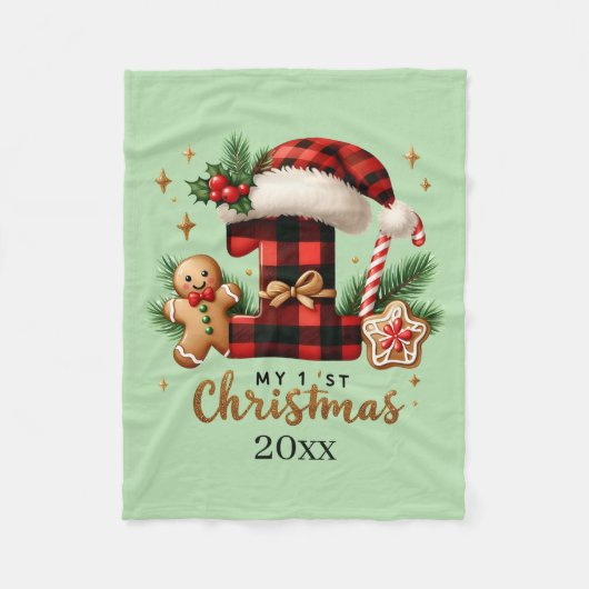 初めてのクリスマス 年度 赤ちゃん フリースブランケット (正面)