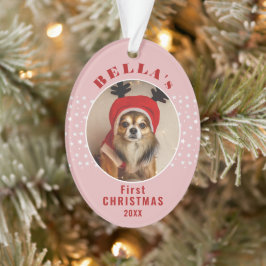 初めてのクリスマス 愛犬の星とピンクの写真 オーナメント
