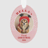 初めてのクリスマス 愛犬の星とピンクの写真 オーナメント (正面)