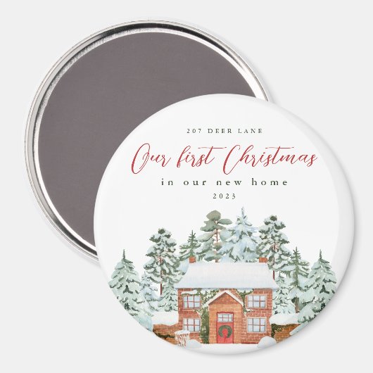 初めてのクリスマス 新しい家の住所と年 マグネット (正面/裏面)