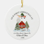 初めてのクリスマス　新しい家　セスナ航空機と木 セラミックオーナメント (正面)