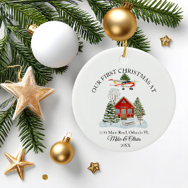 初めてのクリスマス　新しい家　セスナ航空機と木 セラミックオーナメント