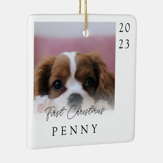 初めてのクリスマス　新しく迎えた子犬の写真　記念品 セラミックオーナメント (右)