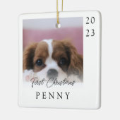 初めてのクリスマス　新しく迎えた子犬の写真　記念品 セラミックオーナメント (左)