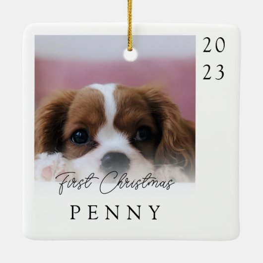 初めてのクリスマス　新しく迎えた子犬の写真　記念品 セラミックオーナメント (裏面)