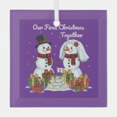 初めてのクリスマス | 新婚スノーマン ガラスオーナメント (正面)