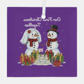 初めてのクリスマス | 新婚スノーマン ガラスオーナメント (裏面)