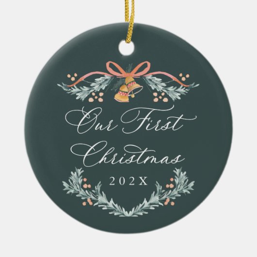 初めてのクリスマス 新婚写真オルナメント セラミックオーナメント (正面)