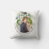 初めてのクリスマス 新婚夫婦の写真 白と緑 クッション (正面)