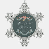 初めてのクリスマス 新婚記念オーナメント スノーフレークピューターオーナメント (正面)