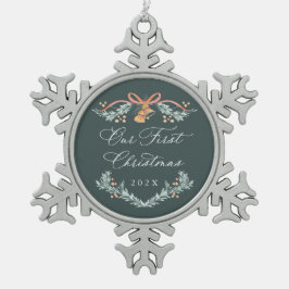 初めてのクリスマス 新婚記念オーナメント スノーフレークピューターオーナメント