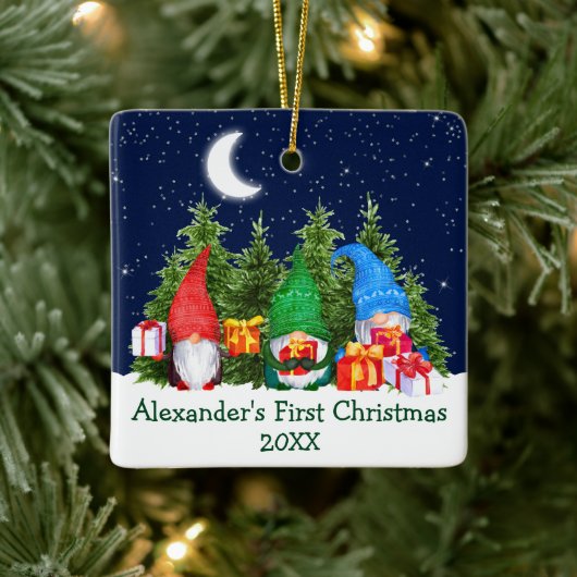 初めてのクリスマス 水彩 ノーム 空の木 セラミックオーナメント (ツリー)