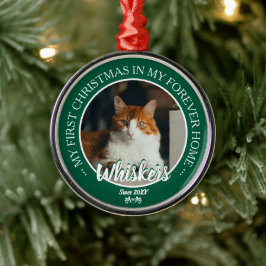 初めてのクリスマス 永遠の我が家 猫の写真と名前 メタルオーナメント