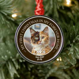 初めてのクリスマス 永遠の我が家 猫の写真と名前 メタルオーナメント