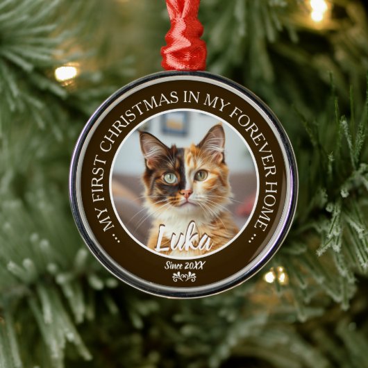 初めてのクリスマス 永遠の我が家 猫の写真と名前 メタルオーナメント (ツリー)