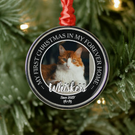 初めてのクリスマス 永遠の我が家 猫の写真と名前 メタルオーナメント