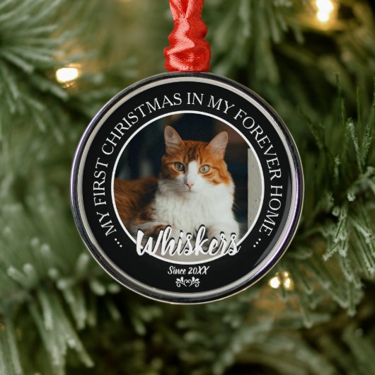 初めてのクリスマス 永遠の我が家 猫の写真と名前 メタルオーナメント (ツリー)