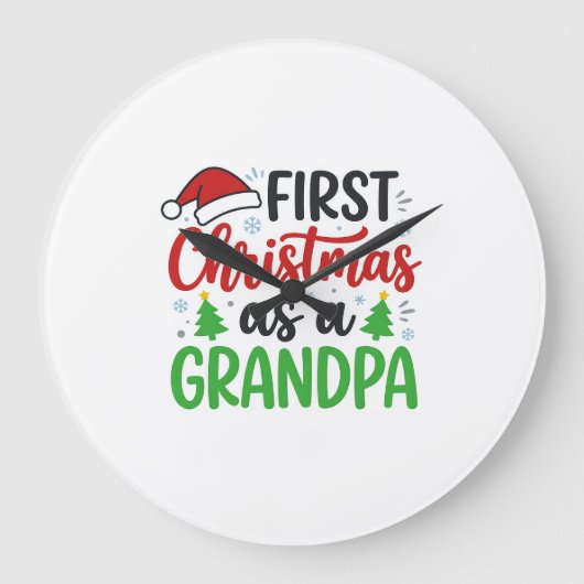 初めてのクリスマス 祖父サンタ帽子 ラージ壁時計 (正面)