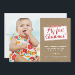 初めてのクリスマス | 祝日の発表 シーズンカード<br><div class="desc">かわいい休日の写真カードベビーの初めてのクリスマス。クラフト紙の背景や和紙テープ、赤い書道の「私の初めてのクリスマス」のフレーズが書登場かわいらしする。そのユニセックスデザインはベビーガールか男の赤ちゃんのどちらかで働く。</div>