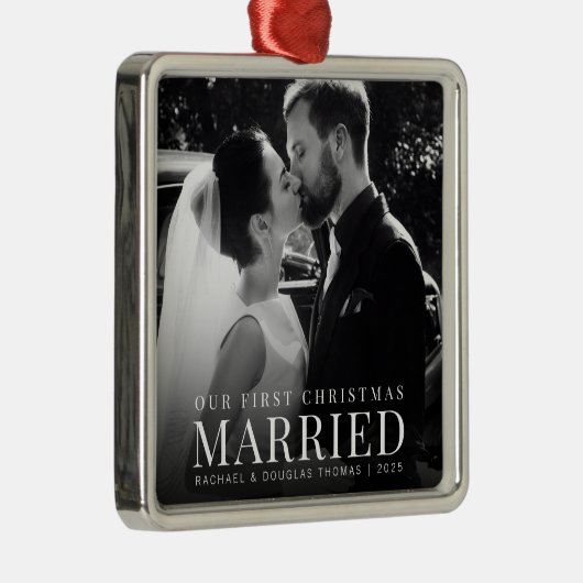 初めてのクリスマス 結婚した |新しカスタムい写真 メタルオーナメント (右)