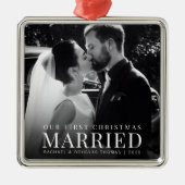 初めてのクリスマス 結婚した |新しカスタムい写真 メタルオーナメント (正面)