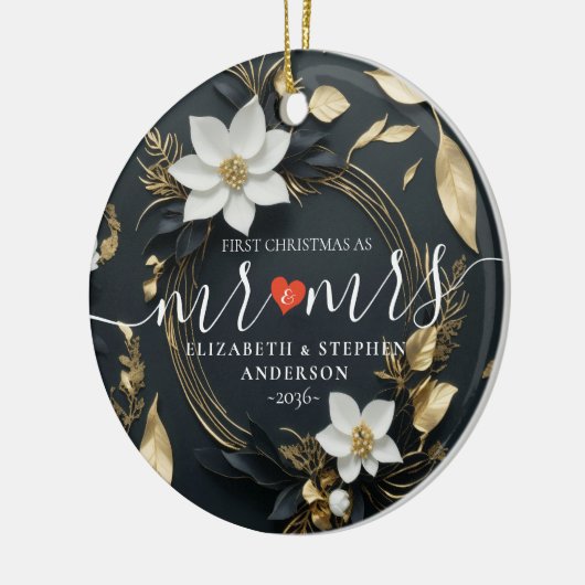 初めてのクリスマス 結婚式 白 花のリース セラミックオーナメント (左)