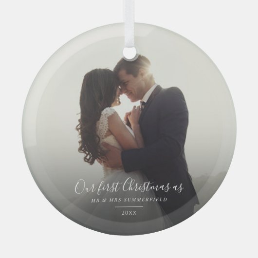 初めてのクリスマス 結婚記念写真の思い出の品 ガラスオーナメント (正面)