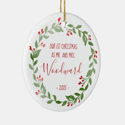 初めてのクリスマス 結婚記念写真リース 赤い文字 セラミックオーナメント (右)