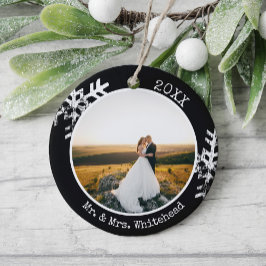 初めてのクリスマス 結婚 写真 モダン スノーフレーク セラミックオーナメント