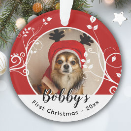 初めてのクリスマス 葉っぱ 犬の名前 写真 赤 オーナメント