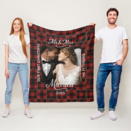 初めてのクリスマス 赤いバフファロープライド 結婚記念 フリースブランケット