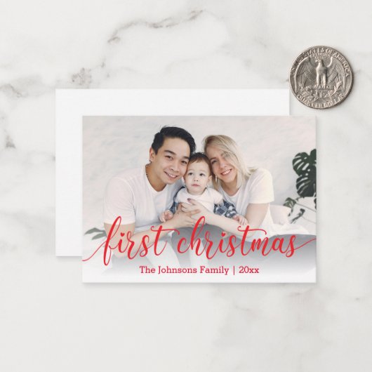 初めてのクリスマス,赤い書道,休暇写真 ノートカード (正面/裏面インサイチュ)