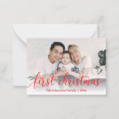 初めてのクリスマス，赤い書道，休暇写真 ノートカード (正面)