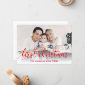 初めてのクリスマス，赤い書道，休暇写真 ノートカード (正面/裏面インサイチュ)