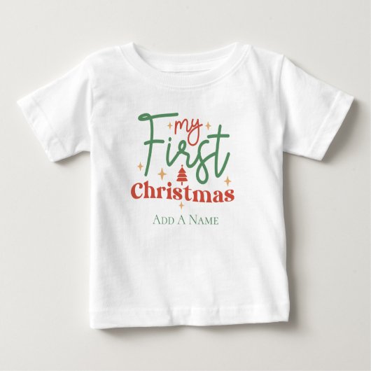 初めてのクリスマス 赤ちゃんへのプレゼント ベビーTシャツ (正面)